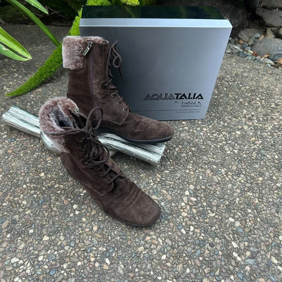 Aquatalia by Marvin K Espresso Brown Suede Marvel Lace Up Boots Size 10 - Picture 11 of 11